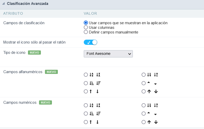 Advanced Sort Fields Configuration.