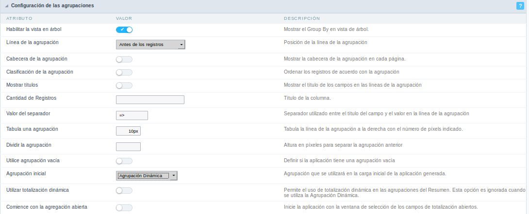 Static Group By settings Interface.