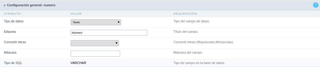 General configuration of text fields