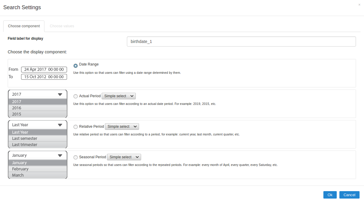 Date and datetime field settings.