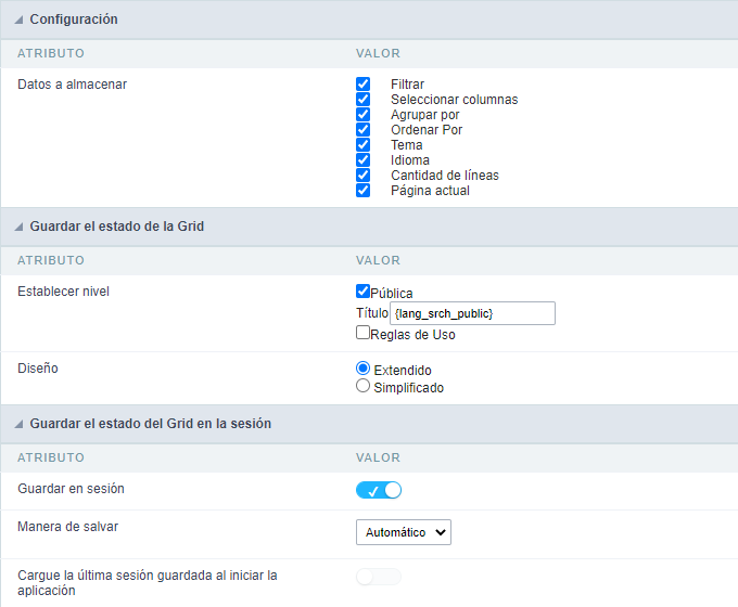 Guardar configuración de cuadrícula