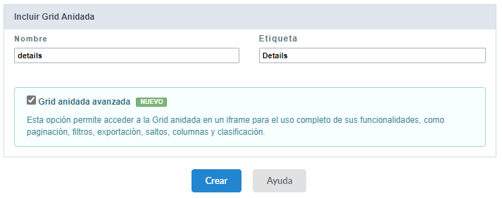 Agregar una nueva Grid Anidada