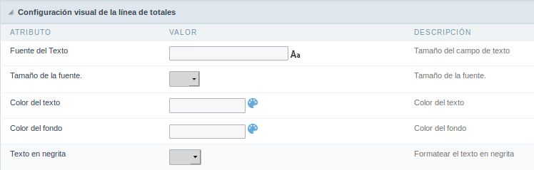 Grand Total line configuration interface