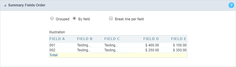 Interface of fields sorting for the option "By field"