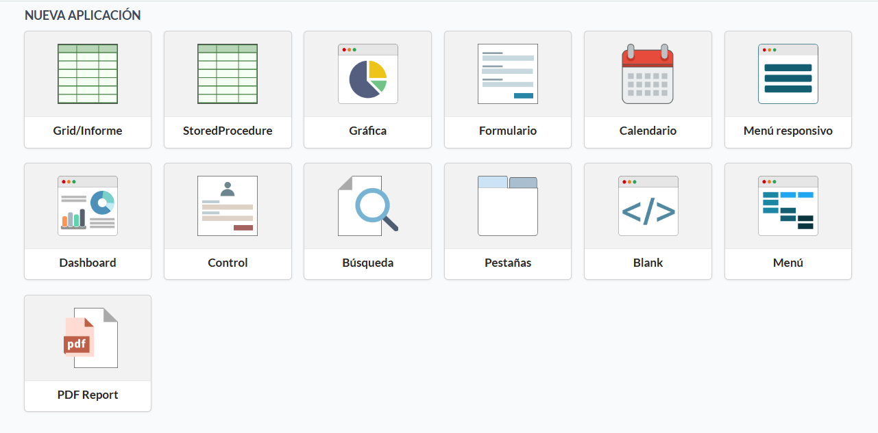 Lista de opciones del menú de la aplicación