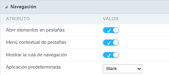 Interfaz de Configuración de Navegación del Menú.