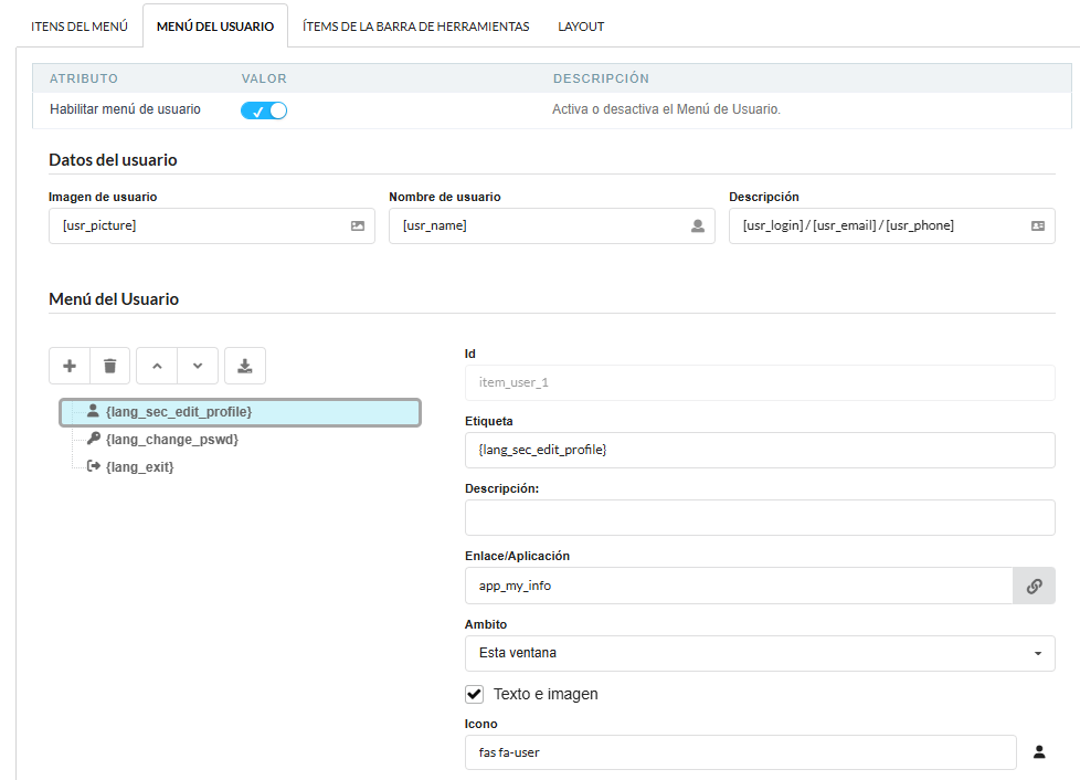 Layout settings interface