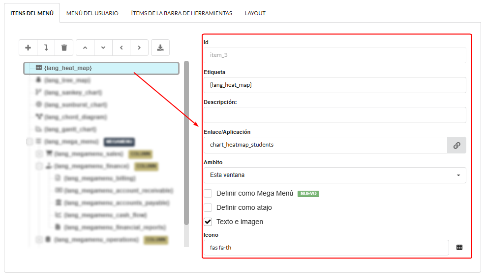 Interfaz de Configuración del Menú.