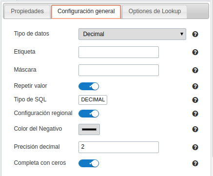 General settings of decimal field