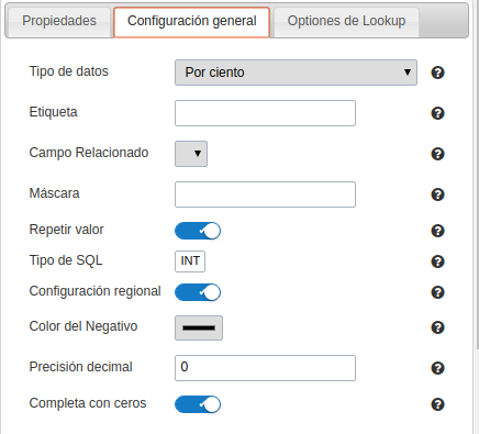 General settings of decimal field