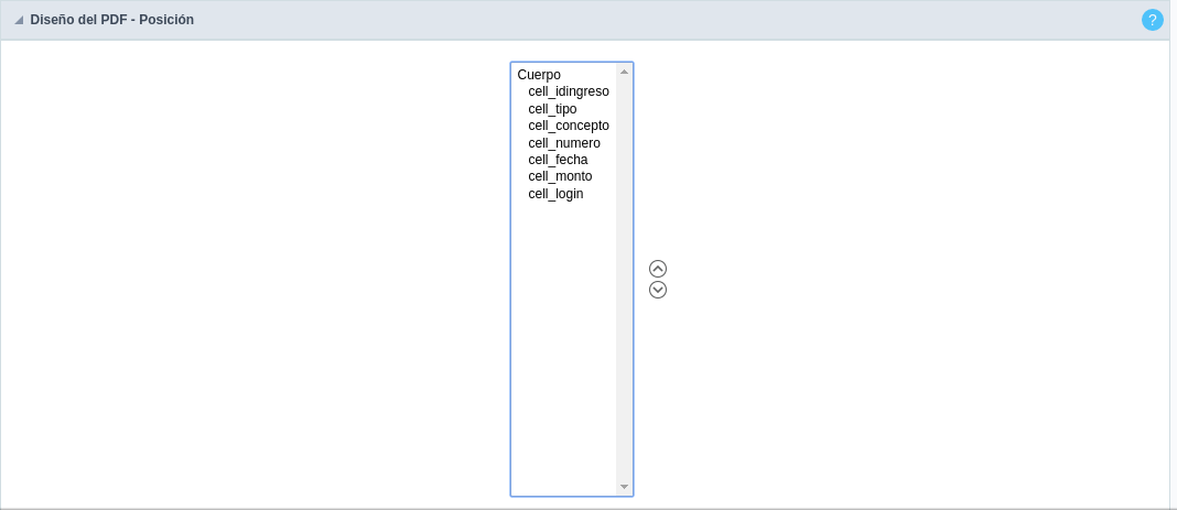 Configuration interface of the PDF fields placement.