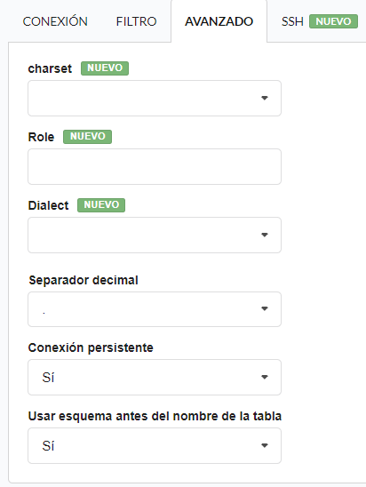 Configuración avanzada de la conexión a la base de datos
