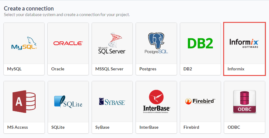  Selecting a Informix database connection