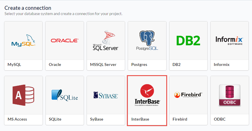  Selecting a InterBase database connection