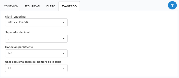 Configuración avanzada de la conexión a la base de datos