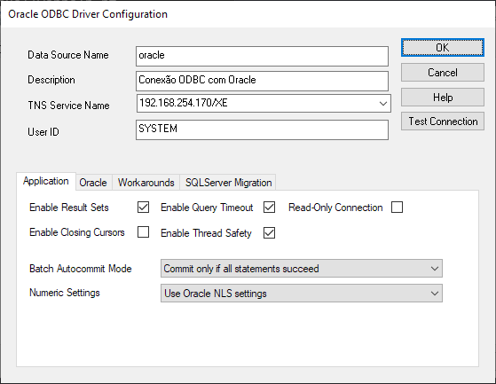 Configuración del controlador ODBC