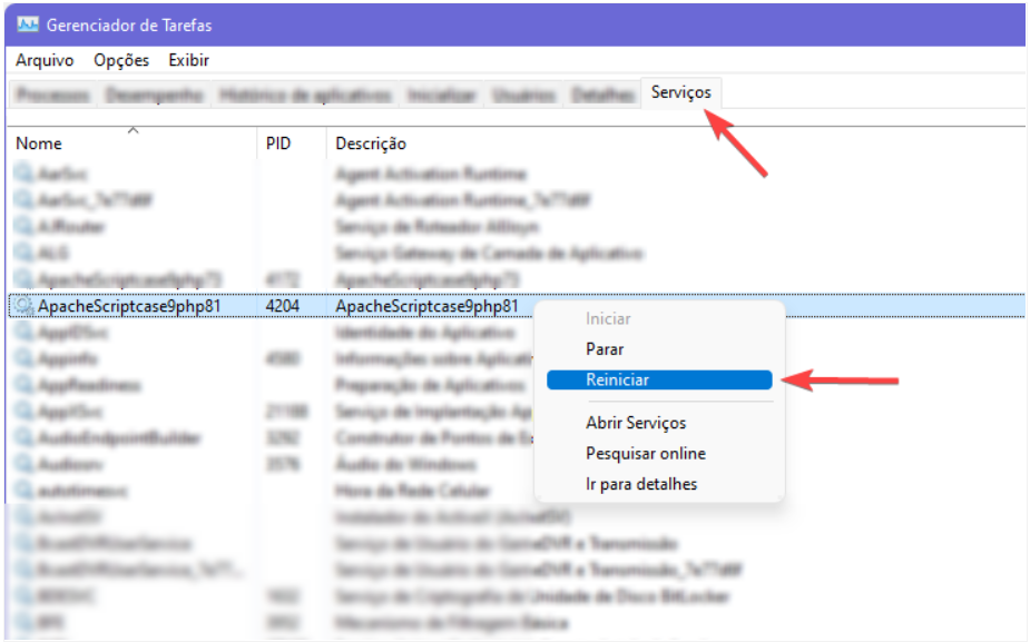 Reiniciando Apache