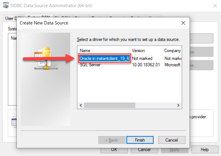 Selecting ODBC Driver