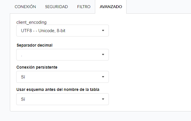 Configuración avanzada de la conexión a la base de datos