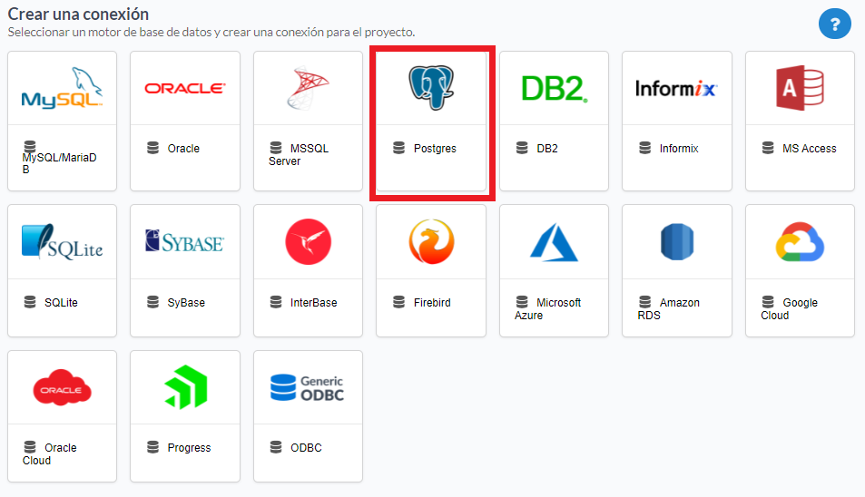 Selección de la conexión a la base de datos