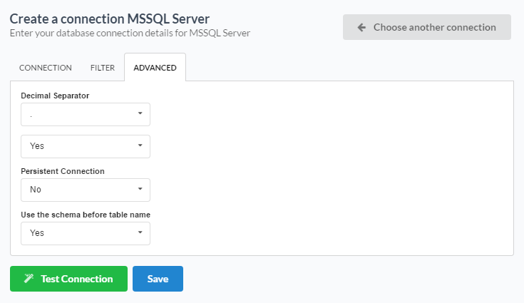 Advanced database connection configuration