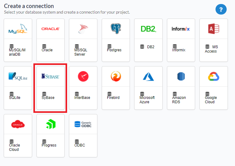  Selecting a SyBase database connection