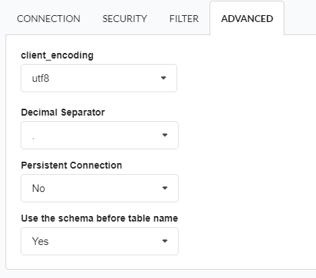 Configuración avanzada de la conexión a la base de datos