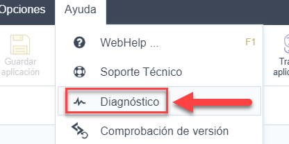 accesar a la opcioón de Diagnóstico - Help menu