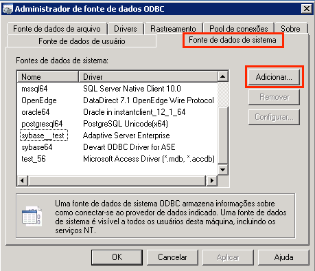 Acessando e configurando una fuente de datos ODBC