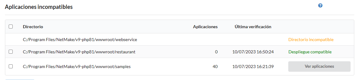 Lista dos diretórios cadastrados na seção diretório das aplicações