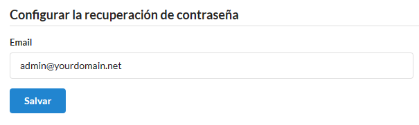 Pantalla de configuración de correo electrónico