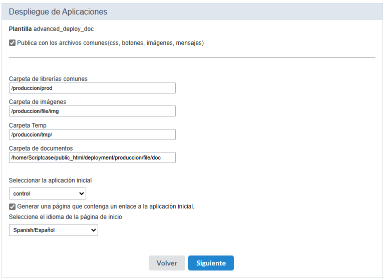 configuración de publicación avanzada