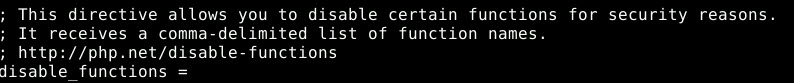 Configuración de lo disable_functions del PHP