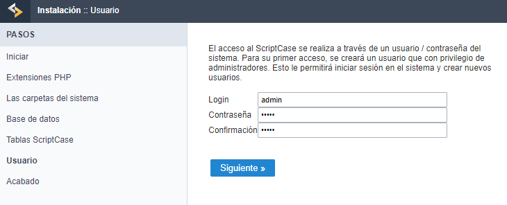 Setting up the user to access ScriptCase