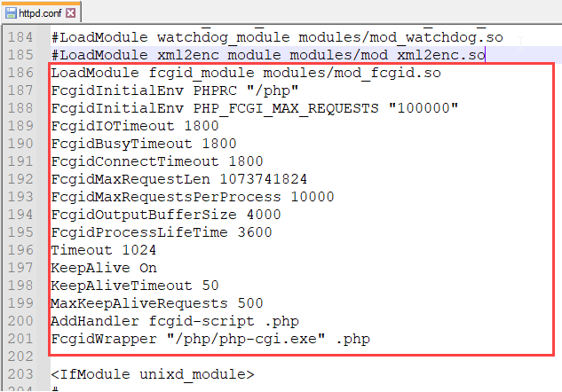 configuración httpd php fcgi