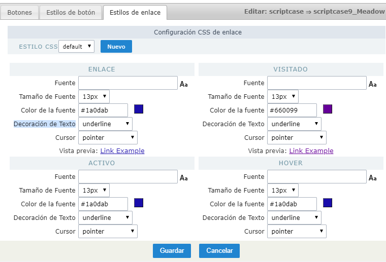 CSS Link Settings