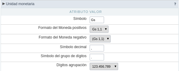 Regional settings Currency unit group