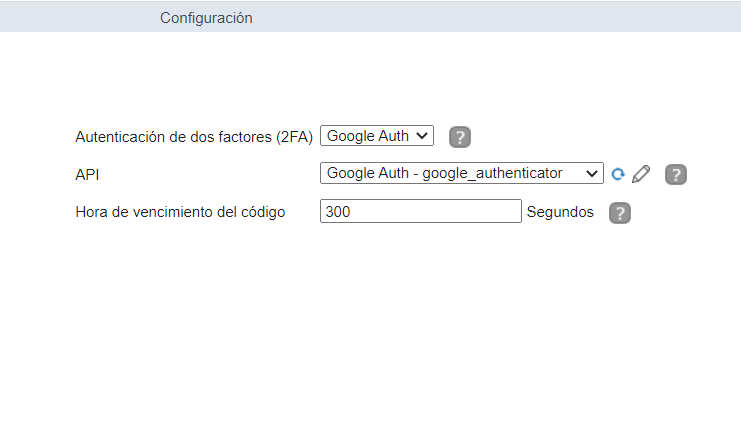 Pantalla de configuración general del módulo de seguridad