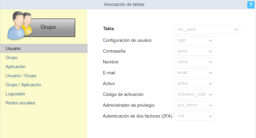 Table association screen