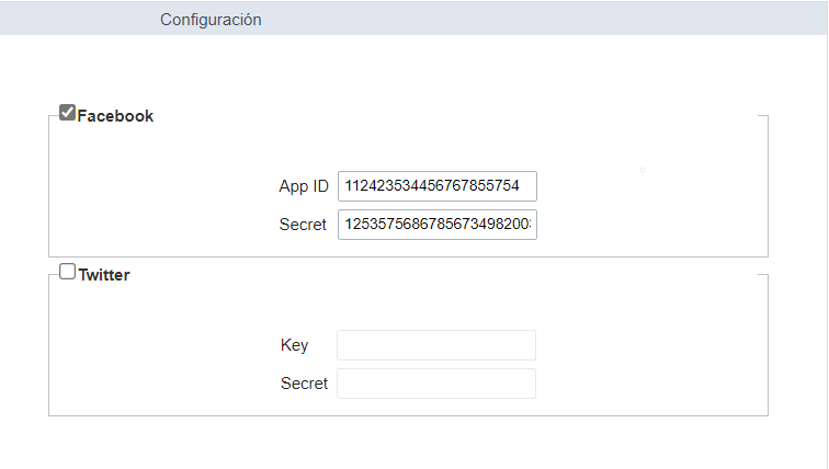 Pantalla de configuración general del módulo de seguridad