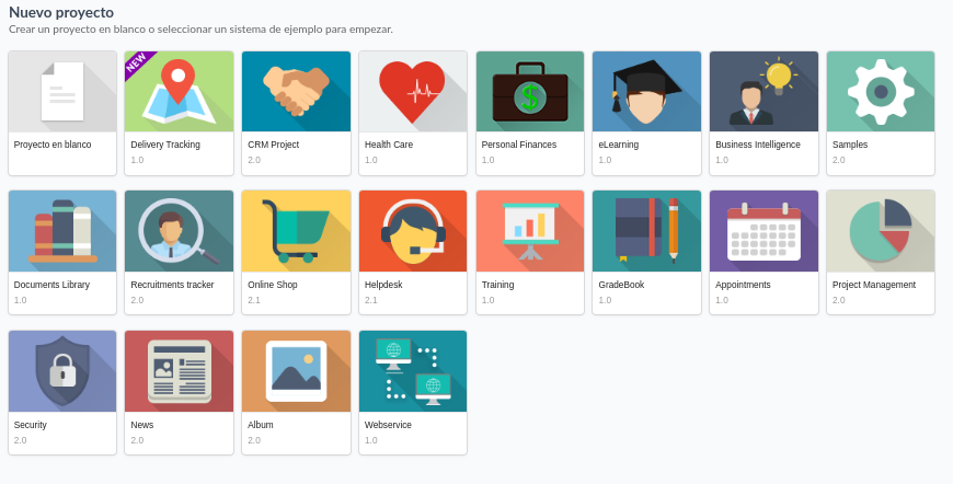 Tela de criação de projeto