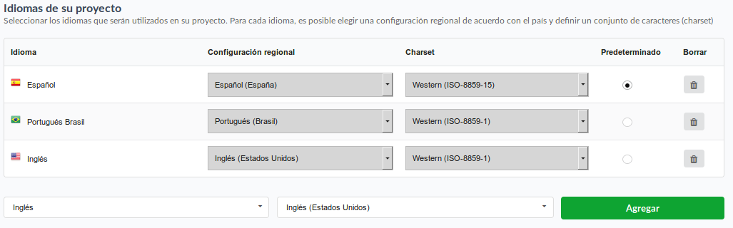 Selecting the languages for the project