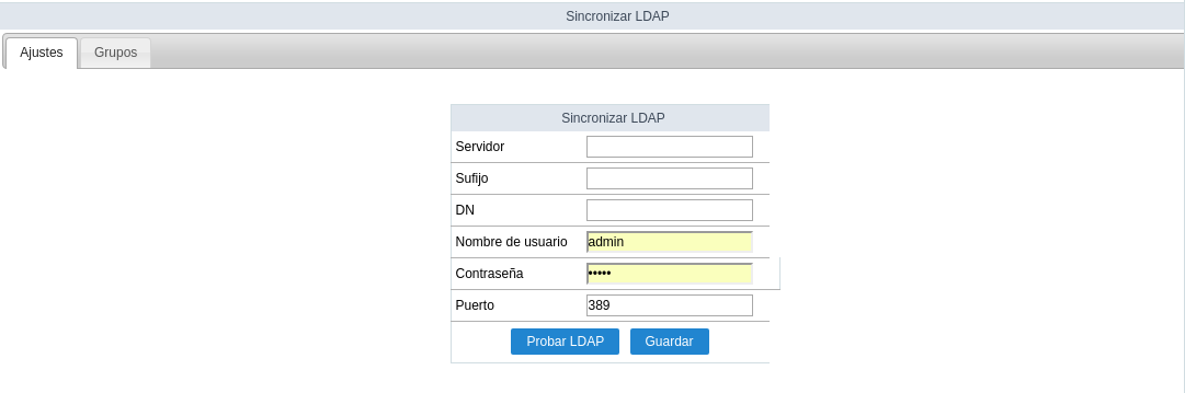 Tela de conexão com o servidor LDAP