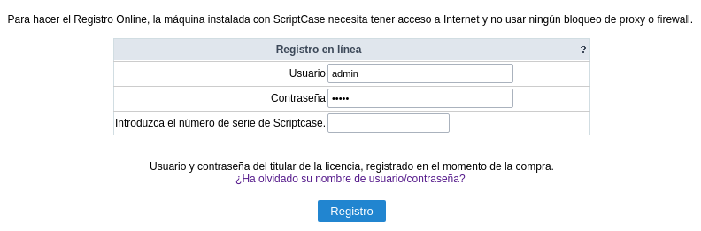 Scriptcase online registration