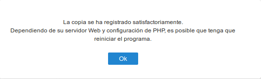 Pantalla de confirmación del registro realizado