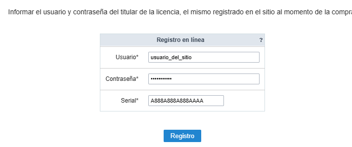 Pantalla de registro en línea de Scriptcase