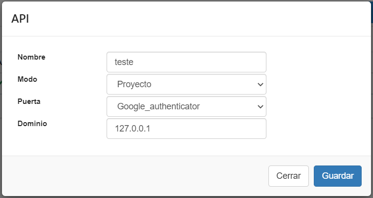 interfaz de configuración de la API de autenticación de Google