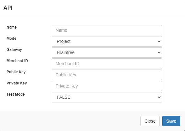 Configuración de pago usando API de Braintree