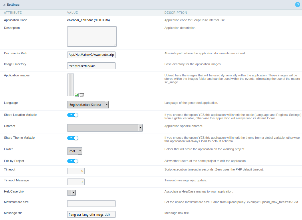 Application Configuration Interface