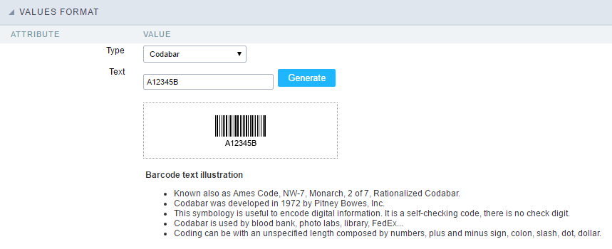 Configuration Interface of the Barcode Field.